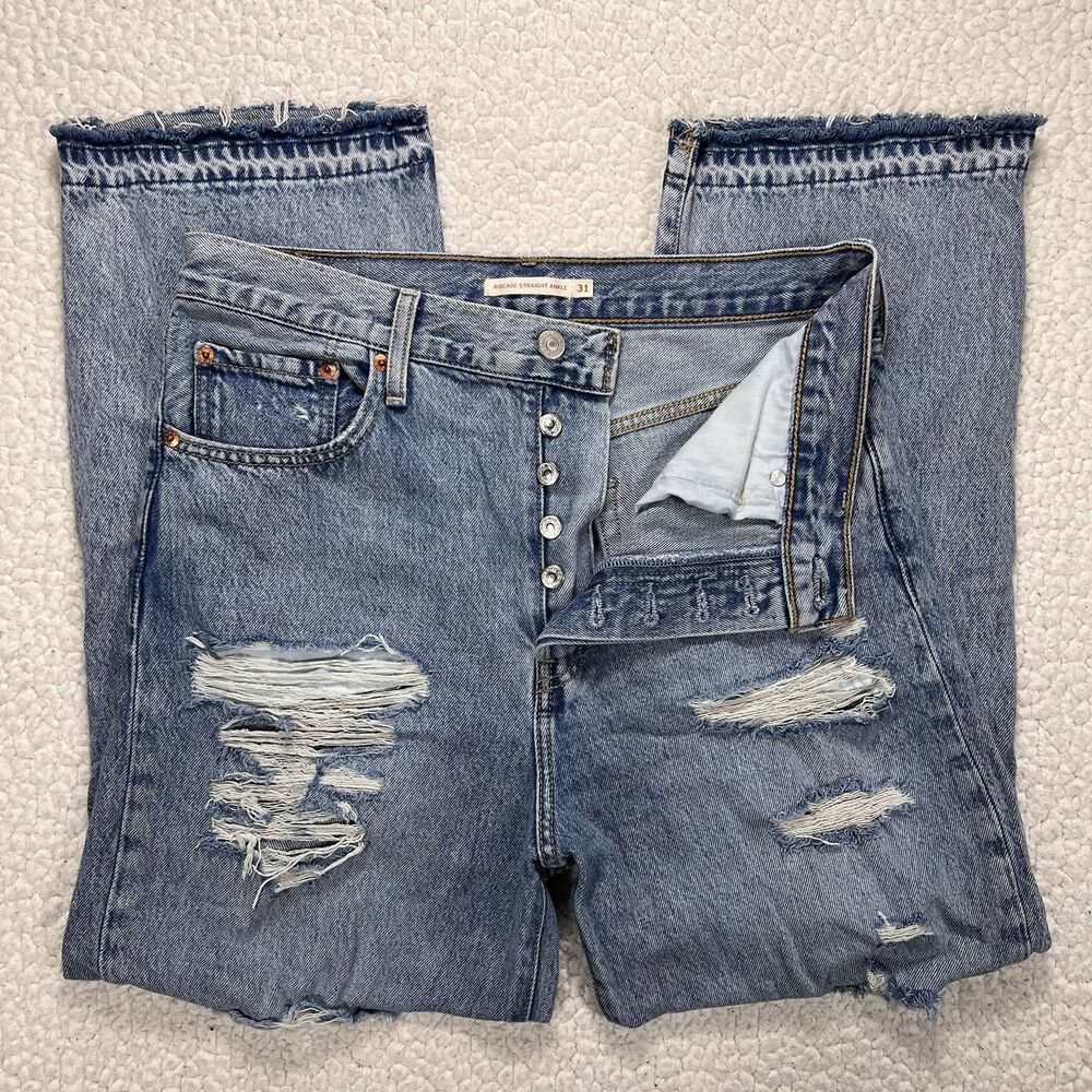 Levi's Ribcage Straight Ankle Jeans Women's 31x26 Distressed Grunge Streetwear‎